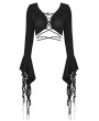 Dark in Love Black Gothic Witch Ripped Long Sleeves Sexy Short Top for Women