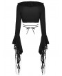 Dark in Love Black Gothic Witch Ripped Long Sleeves Sexy Short Top for Women