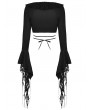 Dark in Love Black Gothic Witch Ripped Long Sleeves Sexy Short Top for Women