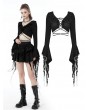 Dark in Love Black Gothic Witch Ripped Long Sleeves Sexy Short Top for Women