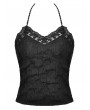 Dark in Love Black Gothic Crinkle Rose Lace Trim Sexy Halter Top for Women