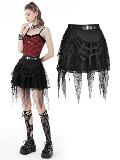 Dark in Love Black Gothic Punk Rebel Girl Spider Web Tasseled Mini Skirt