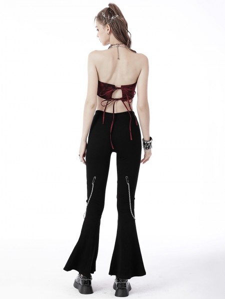 Dark in Love Black Gothic Punk Hollow-out Long Bell-Bottom Trousers for ...