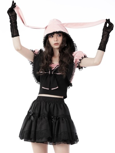 Dark in Love Pink Rabbit Ear Hood Gothic Lolita Short Cape for Women