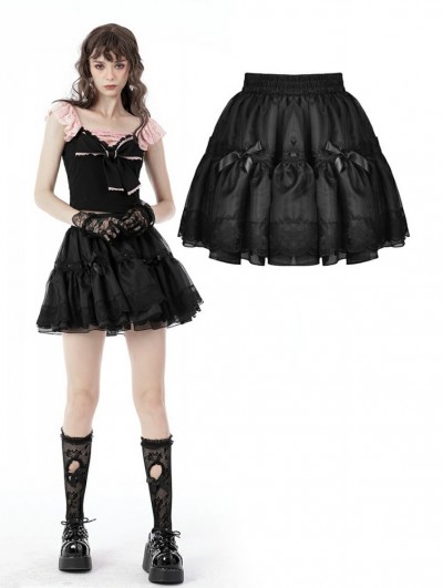 Dark in Love Black Gothic Dolly Frilly Bowknot Mini Petticoat