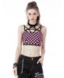 Dark in Love Black and Pink Plaid Gothic Grunge Halter Crop Top for Women