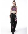 Dark in Love Black and Pink Plaid Gothic Grunge Halter Crop Top for Women