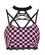 Dark in Love Black and Pink Plaid Gothic Grunge Halter Crop Top for Women