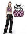 Dark in Love Black and Pink Plaid Gothic Grunge Halter Crop Top for Women