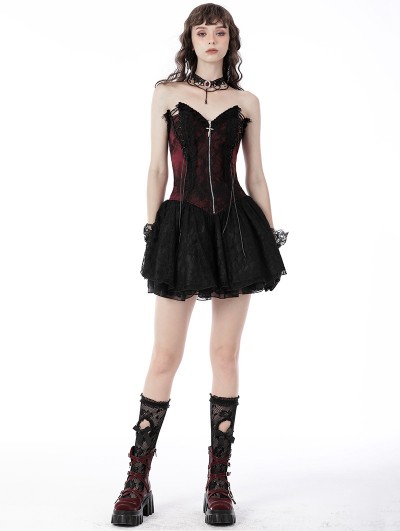 corset short gothic short red and black dress