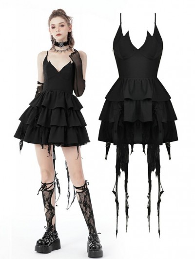 Dark in Love Black Gothic Devil High-Low Frilly Strap Short Party Dress