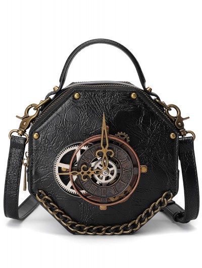 Black Gothic Punk Retro Hexagon Crossbody Shoulder Bag