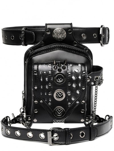 Black Gothic Punk Motorcycle Rivet Outdoor Riding Waist Square Bag