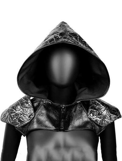 Black PU Leather Do Old Halloween Cosplay Medieval Hooded Cloak