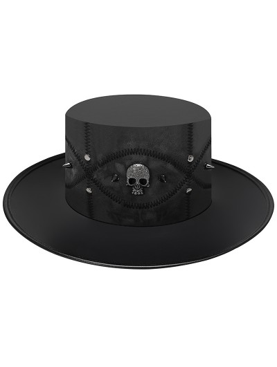 Black Gothic Punk Embroidery Skull Rivet Magician Costume Top Hat