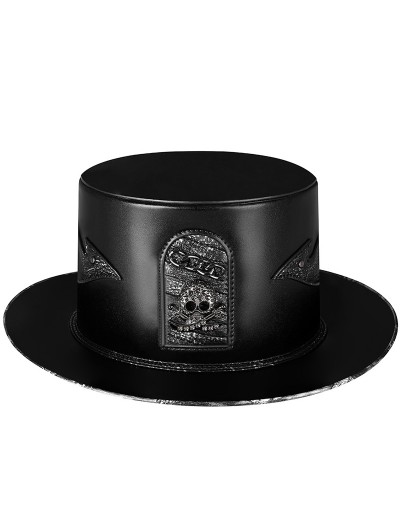 Black Steampunk Skull Pattern Plague Doctor Flat Top Hat