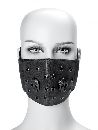 Black Gothic Punk Skull Eyelet PU Leather Unisex Mask