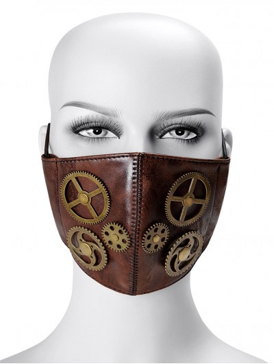 Brown Steampunk Retro Gear Unisex Gothic Face Mask