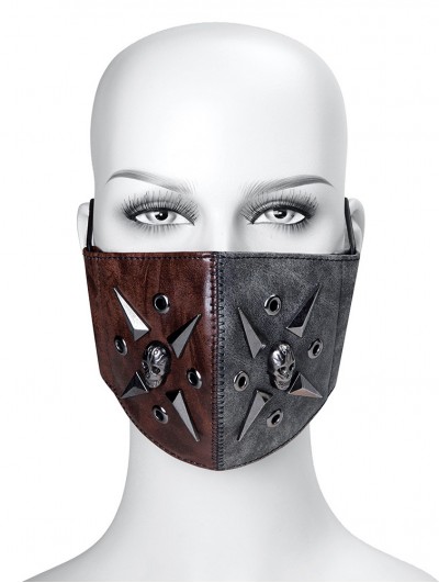 Black and Brown Steampunk Halloween PU Leather Face Mask