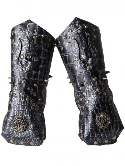 Black PU Leather Embossed Metal Studded Halloween Costume Gloves