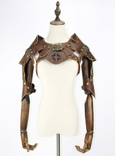 Brown Faux Leather Gothic Short Steampunk Armor Vest