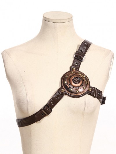 Brown Vintage Steampunk Leather Metal Buckle Belt Harness