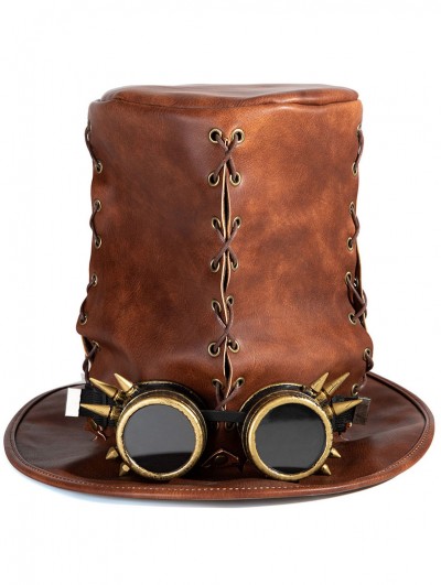 Brown Retro Do Old Style Goggles Costume Steampunk Top Hat