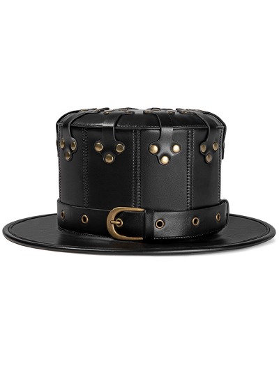 Black Gothic Punk Buckle Belt PU Leather Unisex Magician Hat