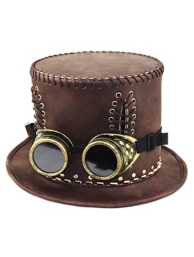 Brown Steampunk Vintage Goggles Cosplay Unisex Gothic Top Hat