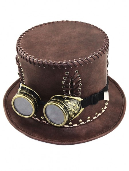 Brown Steampunk Vintage Goggles Cosplay Unisex Gothic Top Hat ...
