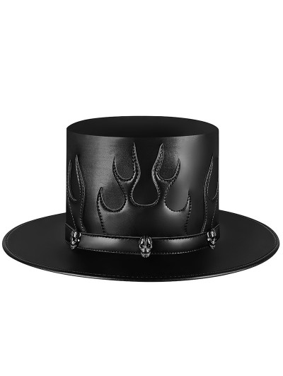 Black Gothic Flame Skull Steampunk Costume Flat Top Hat