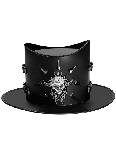 Black PU Leather Wide Brim Gothic Steampunk Costume Top Hat