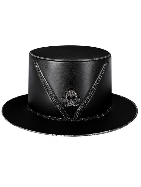 Black and Silver Steampunk Skull Chain Gothic Flat Top Hat ...