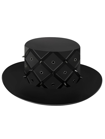 Black Gothic PU Leather Rivet Steampunk Costume Top Hat