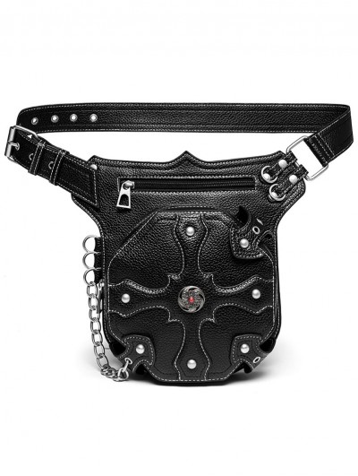 Black Gothic Steampunk Retro Rivets Chain PU Leather Waist Leg Messenger Bag