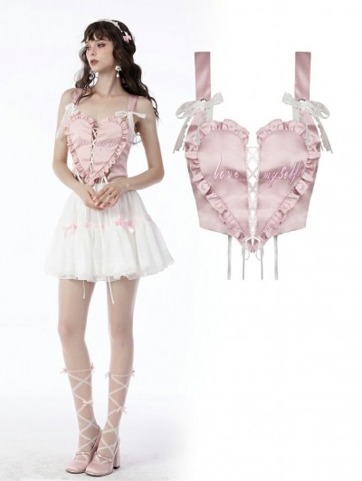 Dark in Love Princess Pink Sweet Heart Shaped Front Strap Top for Women