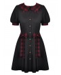 Dark in Love Black Gothic Lolita Red Plaid Button Up Short Dress