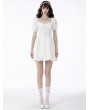 Dark in Love White Angel Gothic Embroidered Short Puff Sleeves Party Dress