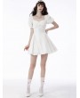 Dark in Love White Angel Gothic Embroidered Short Puff Sleeves Party Dress