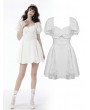 Dark in Love White Angel Gothic Embroidered Short Puff Sleeves Party Dress