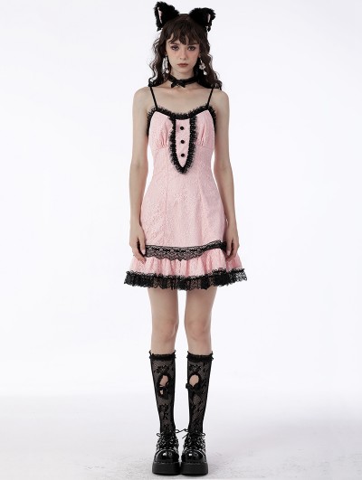 Dark in Love Pink Doll Sexy Lace Strap Short Dress