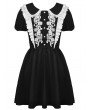 Dark in Love Black and White Cute Gothic Lace Doll Collar Short Dress