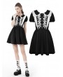 Dark in Love Black and White Cute Gothic Lace Doll Collar Short Dress