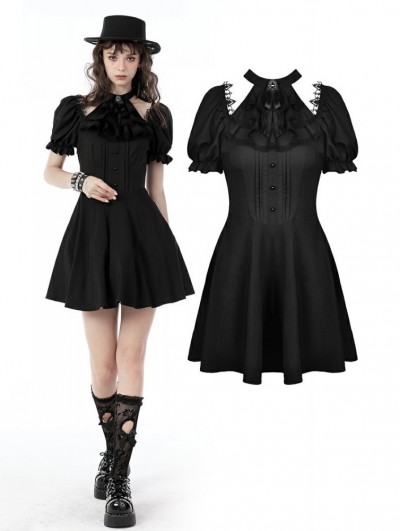 Dark in Love Black Gothic Daily Wear Short Puff Sleeves Dress