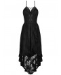 Dark in Love Black Gothic Sexy Dovetail Lace High-Low Slip Dress