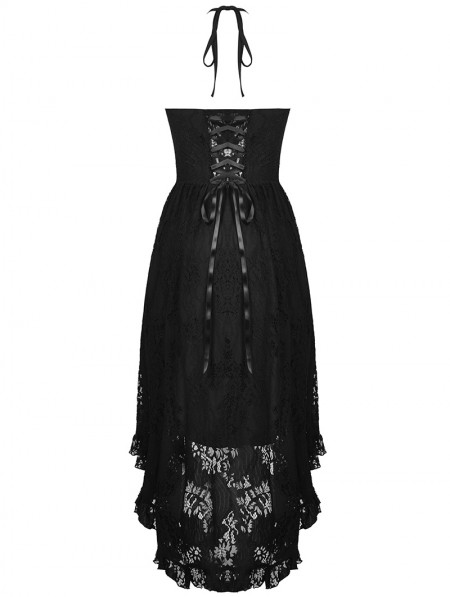 Dark in Love Black Gothic Sexy Dovetail Lace High-Low Slip Dress ...