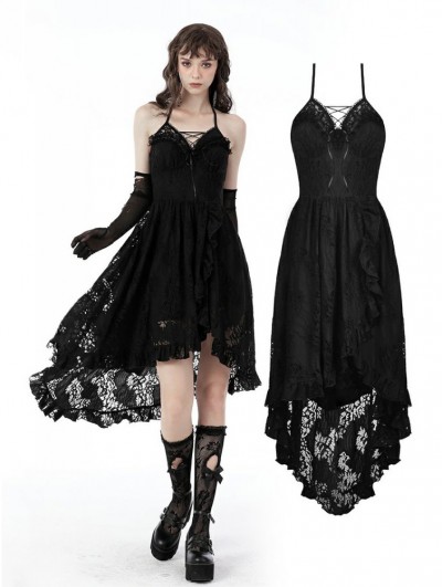 Dark in Love Black Gothic Sexy Dovetail Lace High-Low Slip Dress Dark in Love Black Gothic Sexy Dovetail Lace High-Low Slip Dress