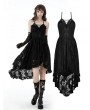 Dark in Love Black Gothic Sexy Dovetail Lace High-Low Slip Dress