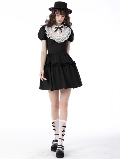 Dark in Love Black and White Skull Daily Wear Short Sleeve Cute Gothic Dress