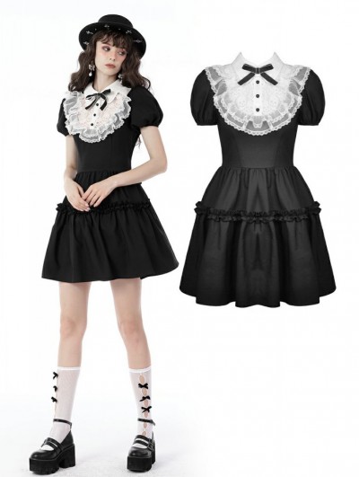 Dark in Love Black and White Skull Daily Wear Short Sleeve Cute Gothic Dress